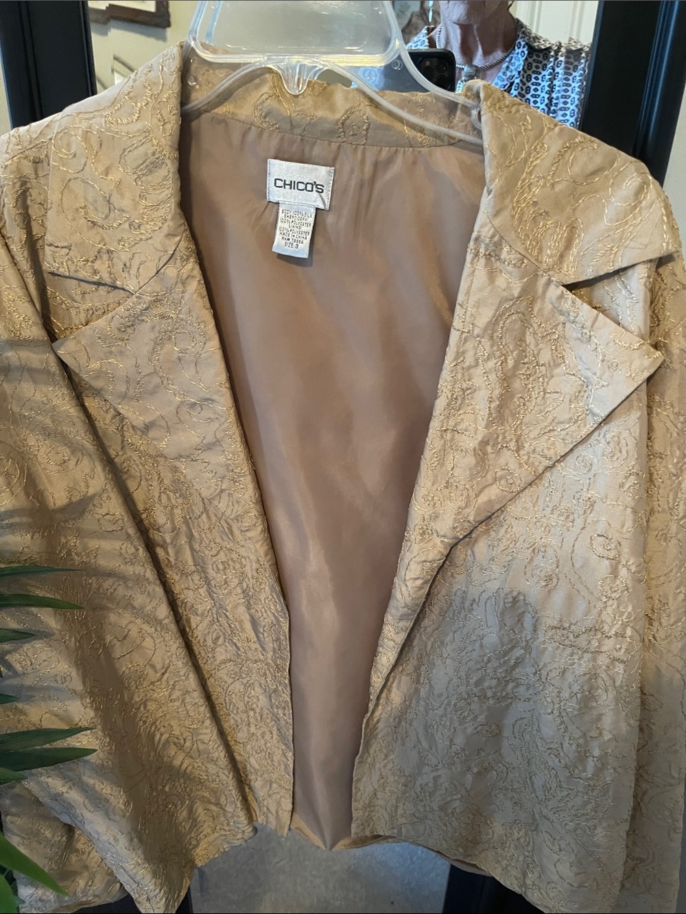Chico's Gold Brocade Open-Front Blazer
